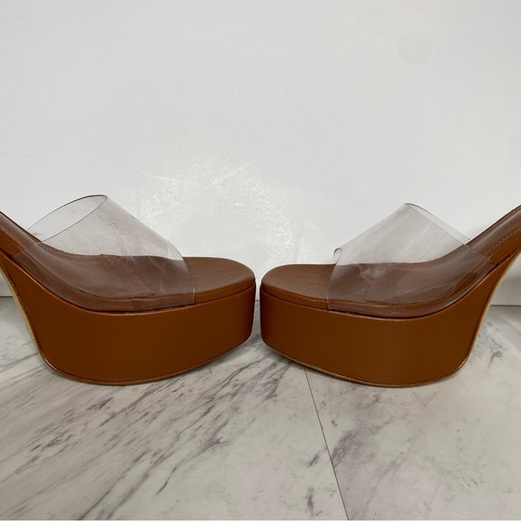 New! Larroude Dolly Lucite Clear Vinyl Brown Platform Sandal 9 - Picture 6 of 14